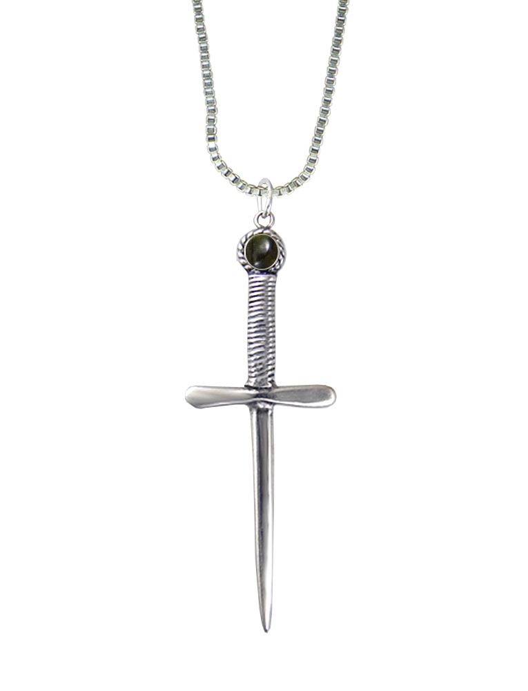 Sterling Silver Queen's Protector Knife Dagger Pendant With Spectrolite